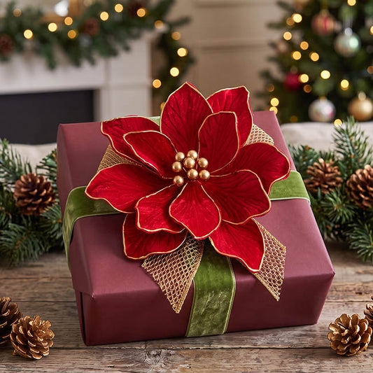 Velvet Poinsettia Stem Dark Red (30cmDx30cmH)
