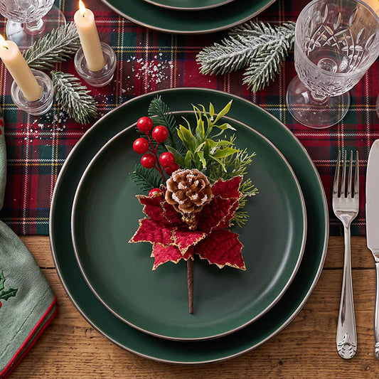 Poinsettia Pinecone Berry Pick Dark Red (23cmH)