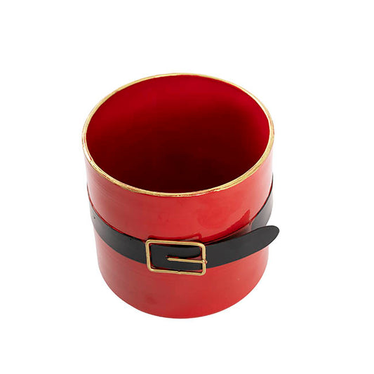 Santa's Belt Metal Pot Red (15.5cmDx14.5cmH)
