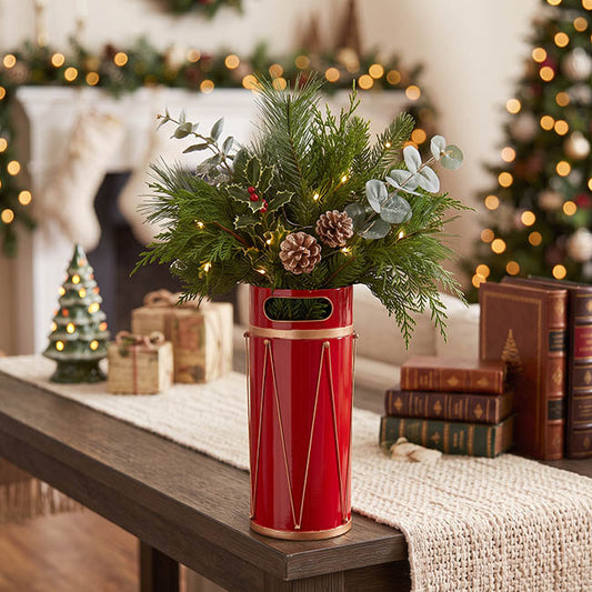 Tall Metal Christmas Vase Planter Red (18.5cmDx40cmH)