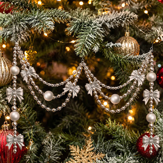 Hanging Bauble Bow Garland Pack 2 Ice Champagne (21cmH)