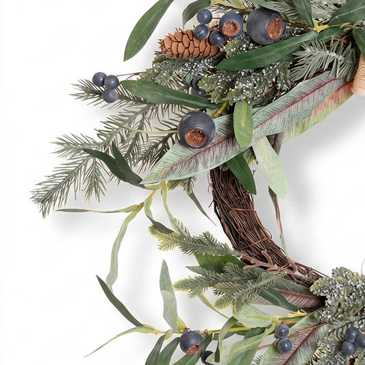 Blueberry Gumnut Pine Wreath w Jute Bow Green (45cmD)