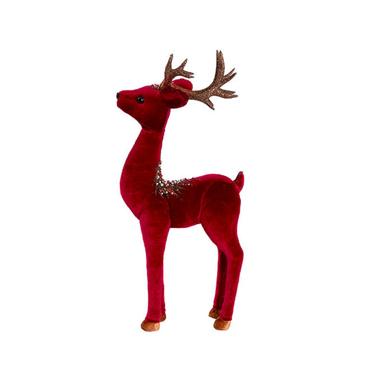 Jeweled Standing Reindeer Velvet Burgundy (18x8x42cmH)