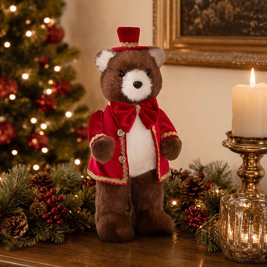 Standing Christmas Bear w Hat Brown (16x15x38cmH)