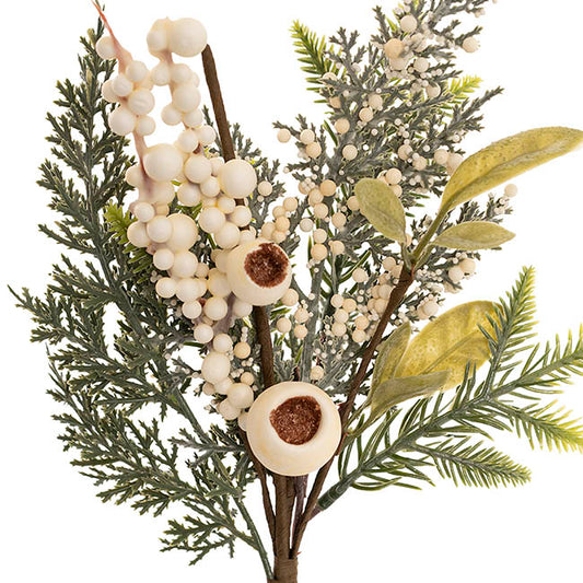 White Gumnut Berry Pine Spray Green (36cmH)
