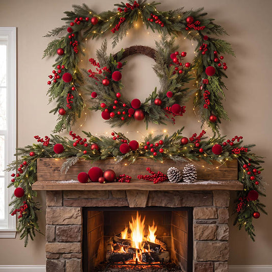 Red Berry & Bauble Festive Wreath Green (50cmD)