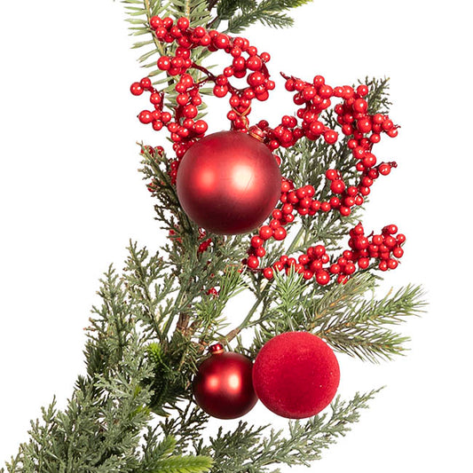Red Berry & Bauble Festive Garland Green (150cmL)