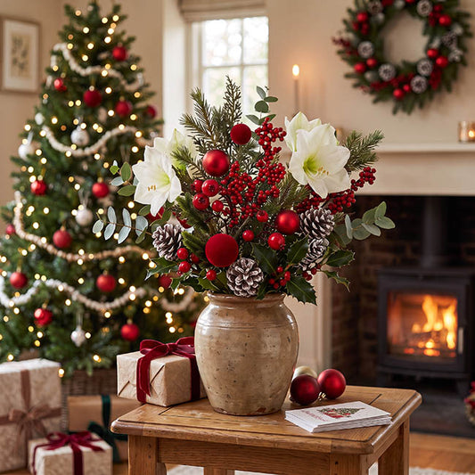 Red Berry & Bauble Festive Spray Green (47cmH)