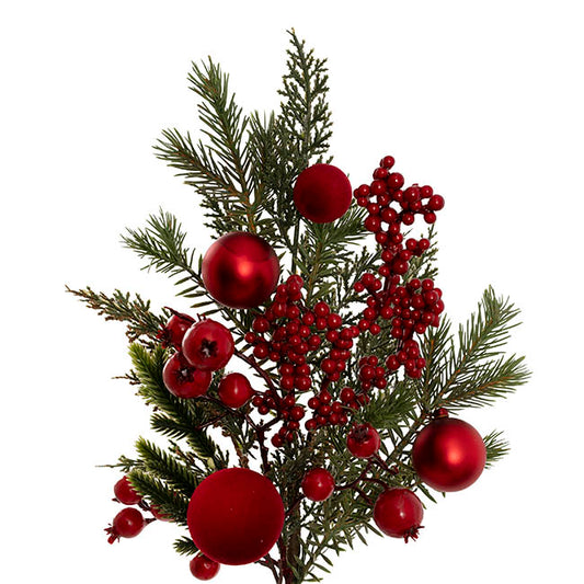 Red Berry & Bauble Festive Spray Green (47cmH)