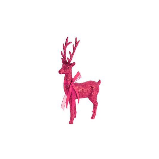 Standing Glitter Reindeer w Ribbon Dark Hot Pink (29cmH)