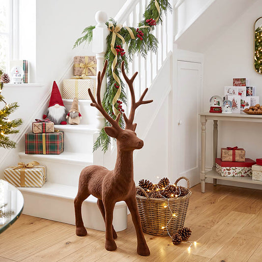 Large Standing Flocked Reindeer Brown (76cmH)