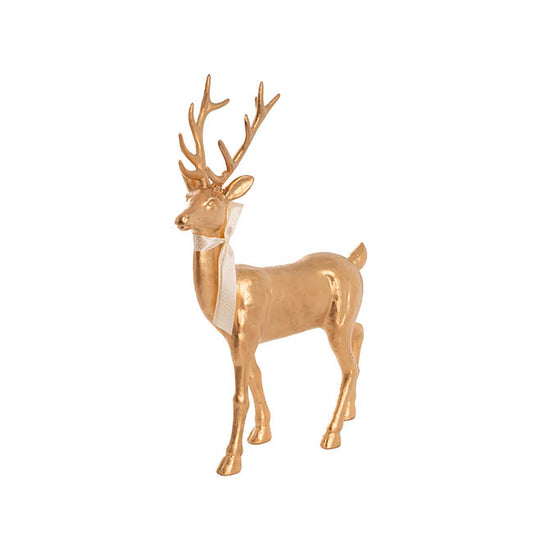 Elegant Standing Metallic Reindeer w Bow Gold (46cmH)