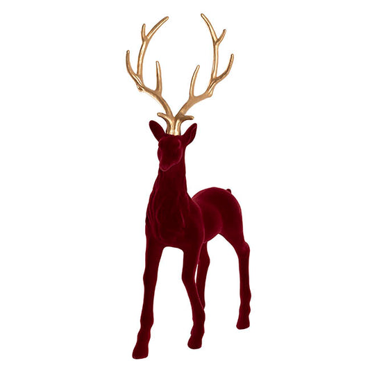 Standing Reindeer w Gold Antler Flocked Burgundy (38x85cmH)