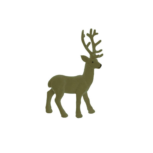 Flocked Standing Reindeer Olive Green (20.5cmH)