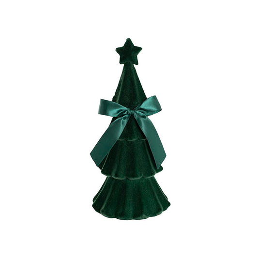 Flocked Christmas Tree w Bow Dark Green (30.5cmH)
