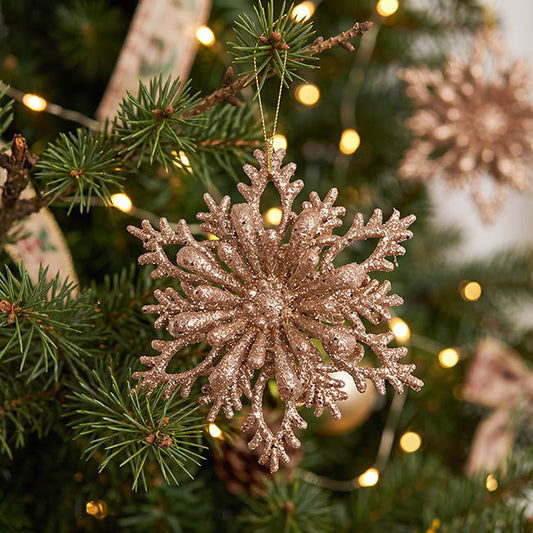 Hanging Floral Snowflake Pack 2 Champagne Gold (12.5cmD)