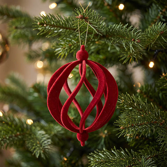 Hanging Flocked Swirl Bauble Pack 2 Dark Red (10cmD)