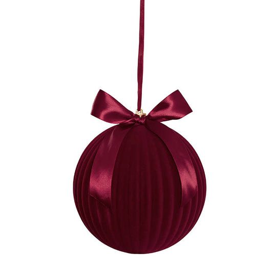 Large Flocked Baubles Pack 2 Burgundy (20cmD)