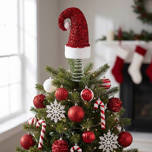 Santa's Hat Tinsel Tree Topper Red (11.5x29cmH)