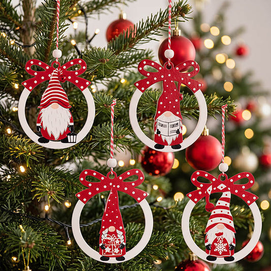 Hanging Wooden Gnomes Set 12 Red & White (10cmH)