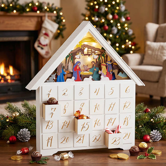 Nativity Scene Advent Calendar White (41.5x7.3x45cm)