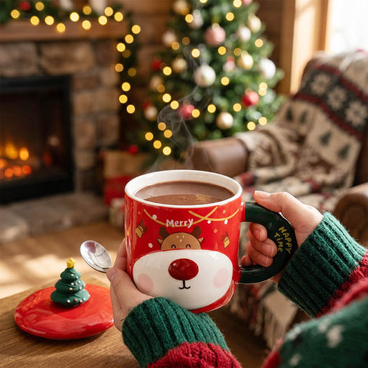 Jolly Christmas Mug w Reindeer Red (380cmL)