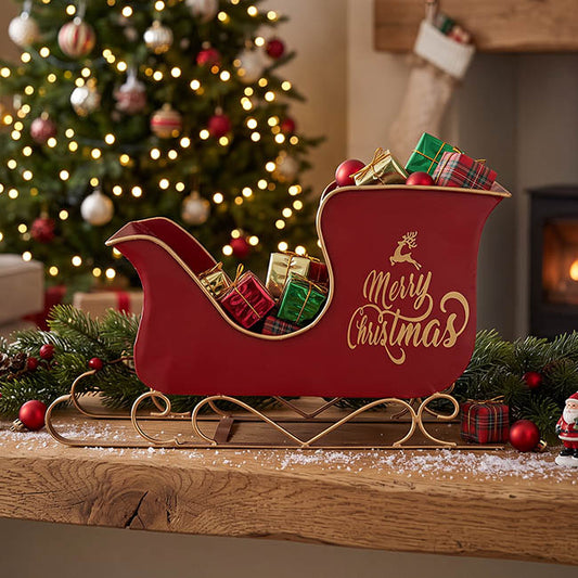 Merry Christmas Sleigh Red (35x14x20.5cmH)