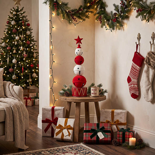 Decorative Bell Tree w Star Red & White (16.5x60.5cmH)