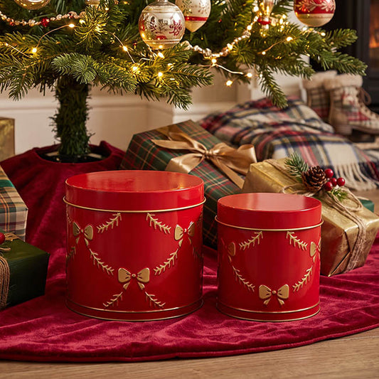 Cookie Tins Gift Box Set 2 Red (16cmH & 21cmH)