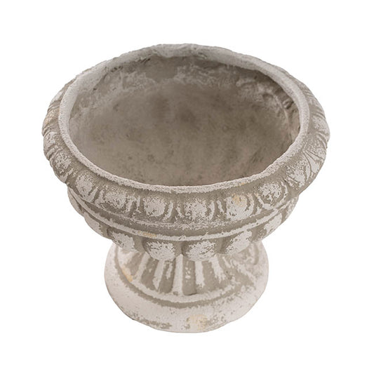 Ribbed Compote Planter Pot Metal Washed White (28x22cmH)