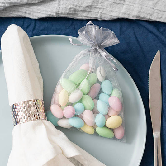 Organza Gift Bag Medium White Silver Pack 10 (12.5x17cmH)