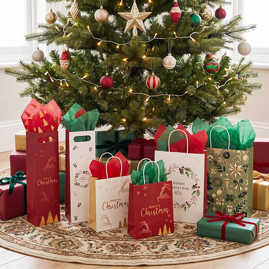 Kraft Paper Bag Small XmasWreath White Pk10(180Wx85Gx215mmH)