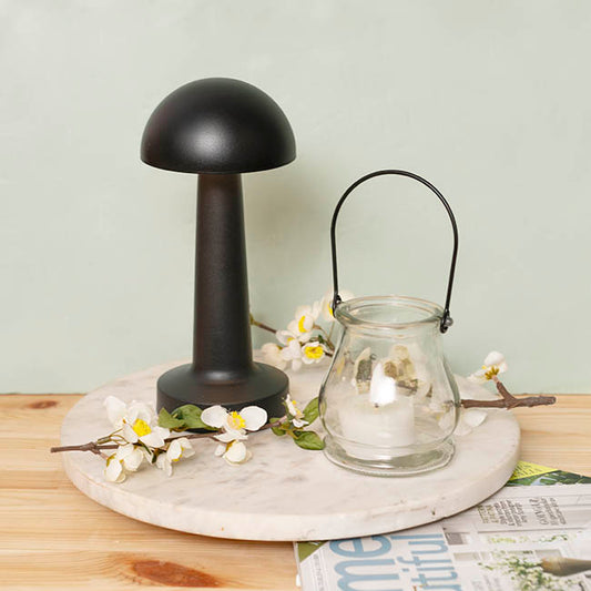 Portable Cordless LED Mushroom Table Lamp Black (21.5cmH)