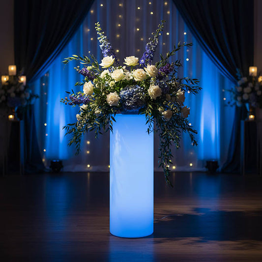 Round Glow Plinth w LED Remote White (25cmDx71cmH)