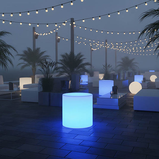 Round Stool Stand LED Glow Rechargeable White (40cmDx40cmH)