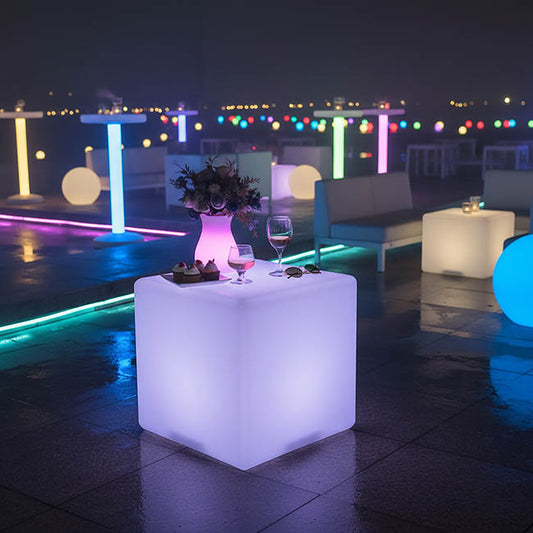 Stool Stand Cube LED Rechargeable White (40x40x40cmH)