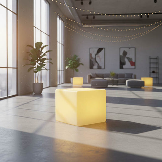 Cube Stool & Table Stand LED Rechargeable White (50x50x50cmH