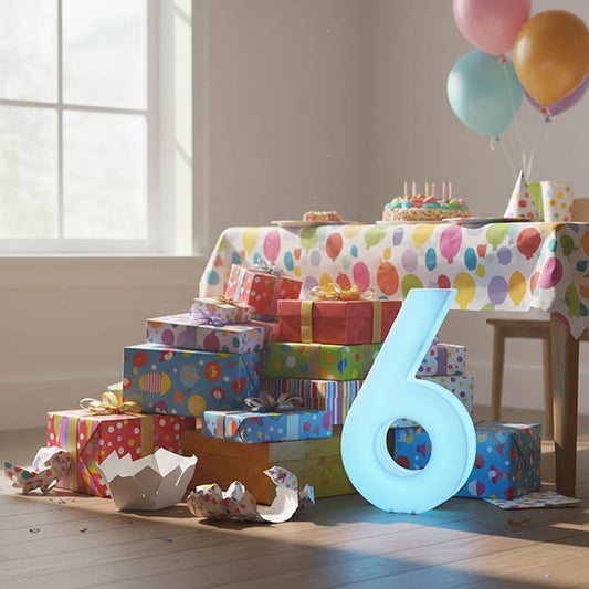 LED Glow Number 6 Large Remote White (46.8x10x80cmH)