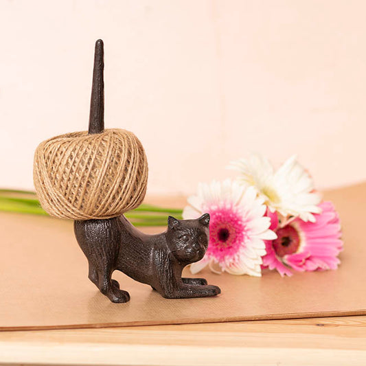 Jute String Ornamental Holder Crouching Cat (12x21cmH)