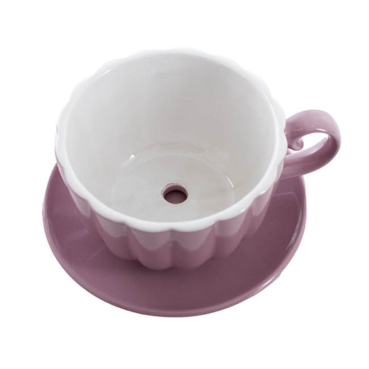 Ceramic Tea Cup Pot Saucer Drain Hole Lavender (15TDx10cmH)