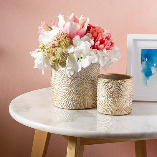 Cement Viola Cylinder Pot Gold (14Dx14cmH)