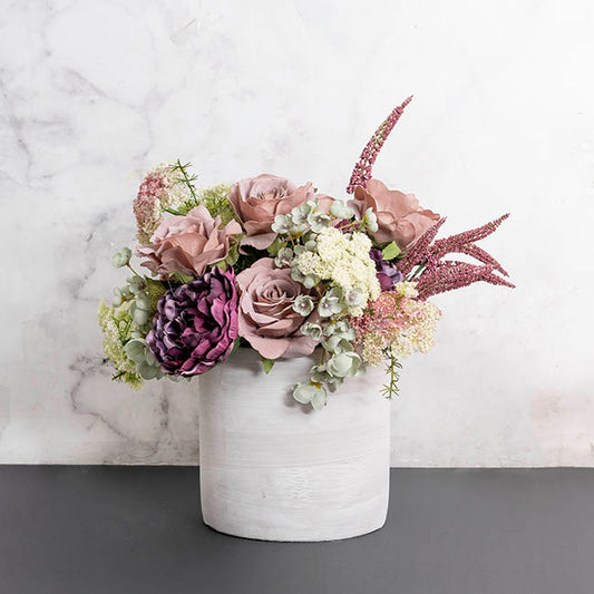 Cement Floral Cylinder Bowl Grey (20Dx20cmH)