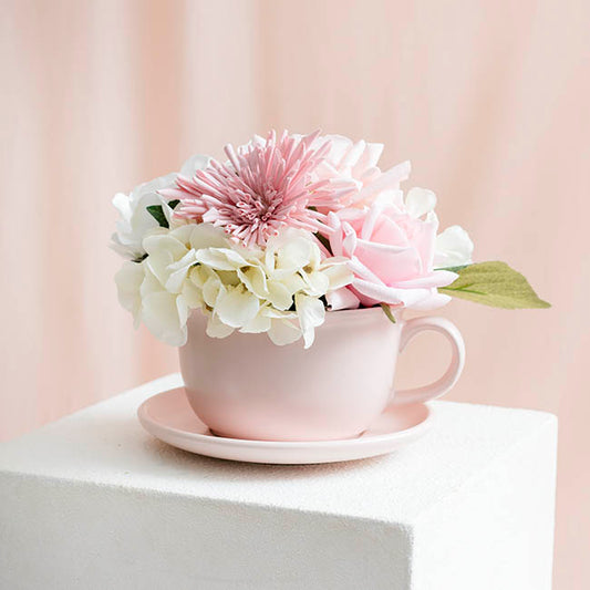 Ceramic Coffee Cup Pot & Plate Matte Pink (15Dx10cmH)