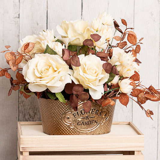 Tin Country Rustic Oval Pot Gold (21x15.5x9.5cmH)