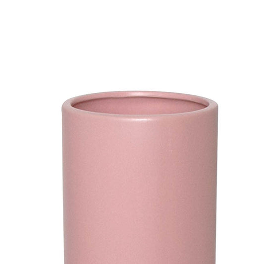 Ceramic Cylinder Pot Satin Matte Soft Pink (13x28cmH)