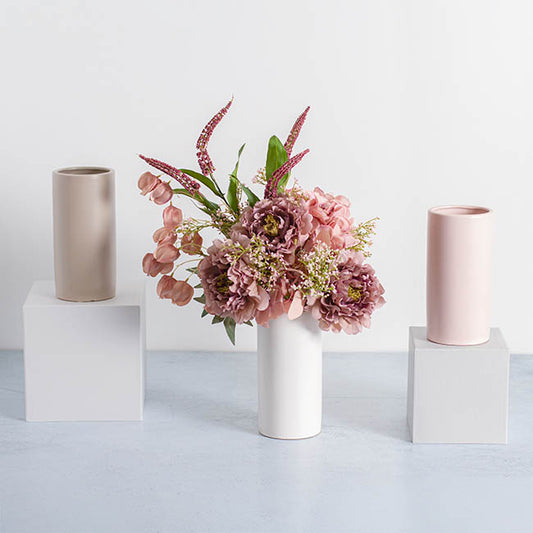 Ceramic Cylinder Vase Satin Matte White (10x20cmH)