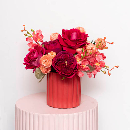 Ceramic Cylinder Lily Pot Matte Dark Red (14Dx14cmH)