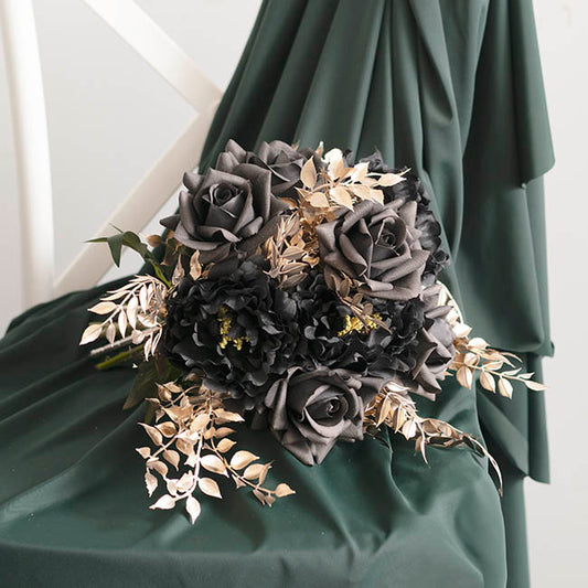 Ficus Leaf Short Stem Spray Metallic Champagne (35cmH)