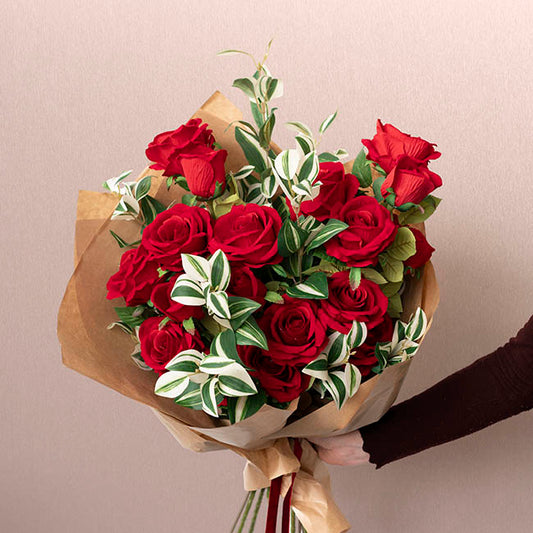 Velvet Rose x 5 Head Spray Dark Red (75cmH)