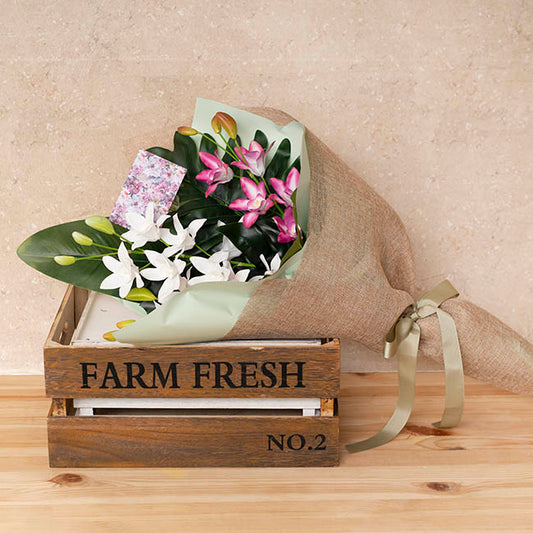 Real Touch Singapore Orchid x5 Flowers Fuchsia (64cmH)